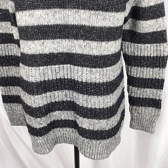 Banana Republic Wool Sweater Women Medium Black Gray Striped Italian Yarn Chunky - Picture 6 of 8